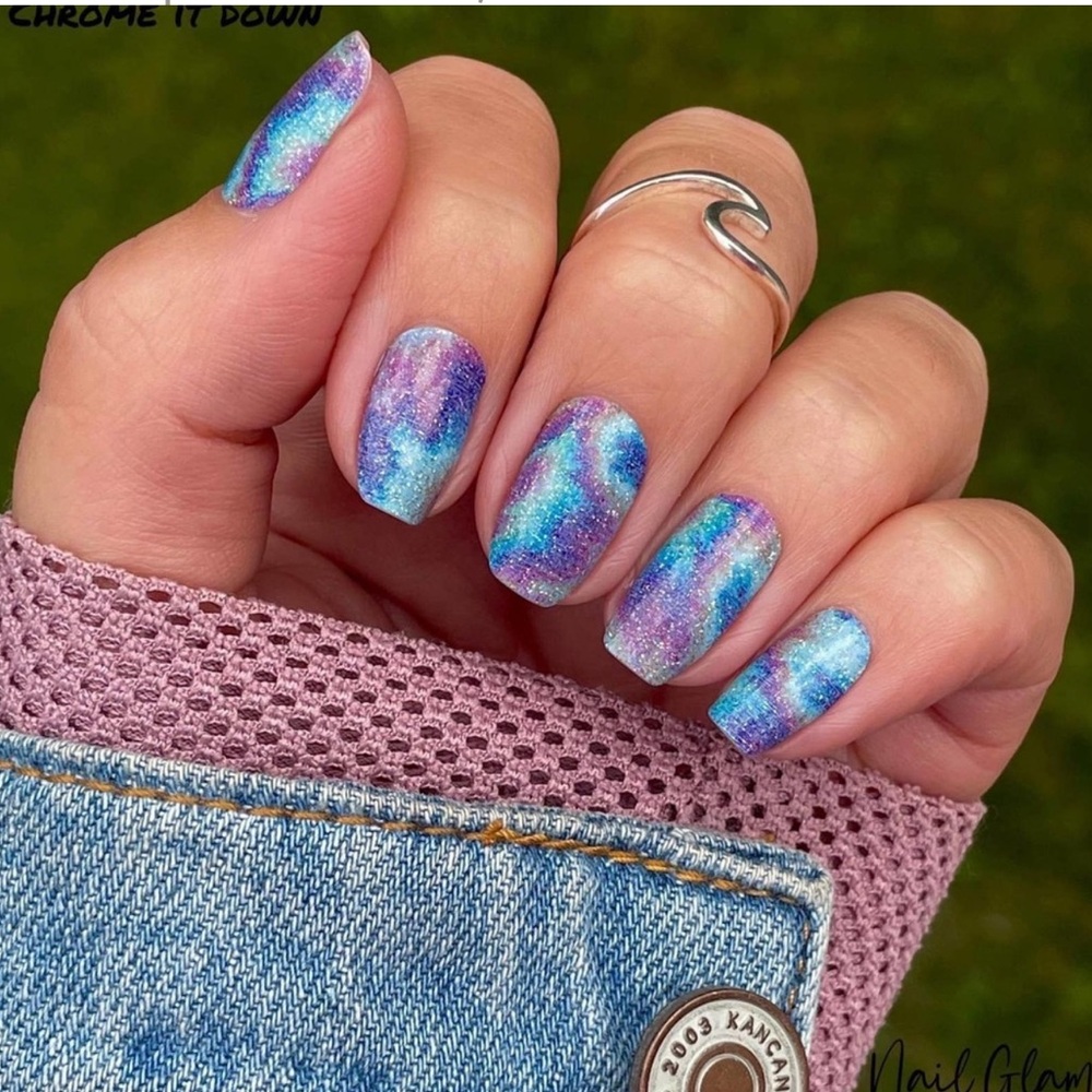 COLOR STREET CHROME IT DOWN set nail polish stickers rainbow glitter NEW purple